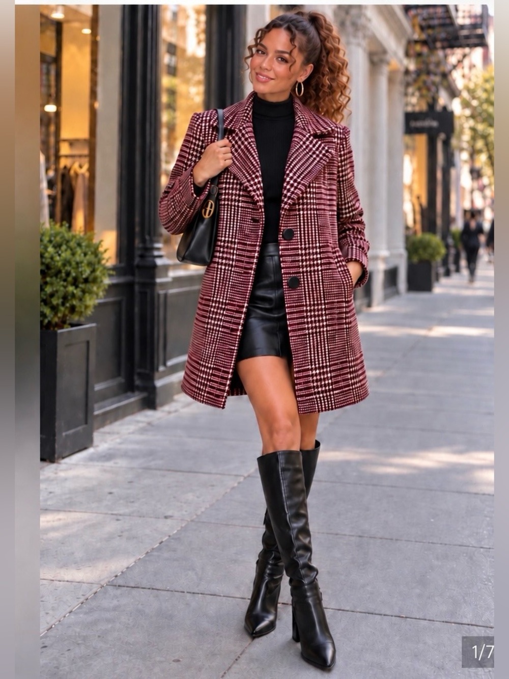 Sam Edelman Burgundy Plaid Wool-Blend Pea Coat 10